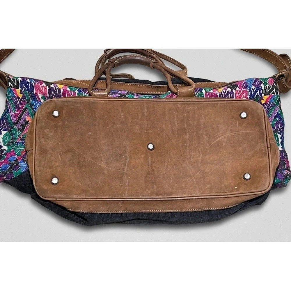 Stela 9 Artisan‎ Woven Huipil & Leather Weekender Bag - Guatemala Oversized